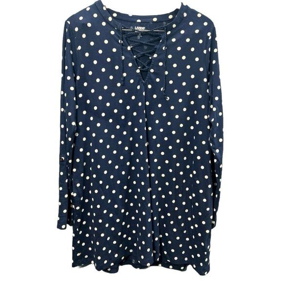 Lands' End Women's Dress Medium Lace Up Tunic Shirtdress Cover-Up Blue Fisherman - Picture 1 of 12